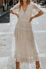 Load image into Gallery viewer, White Lace V-neck Maxi Dress
