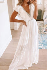 Load image into Gallery viewer, White Plunging Sleeveless A-Line Maxi Dress
