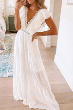 Load image into Gallery viewer, White Plunging Sleeveless A-Line Maxi Dress
