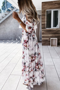 White Floral Off Shoulder Maxi Dress