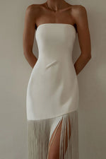 Load image into Gallery viewer, White Strapless Party Cocktail Dress With Tassel
