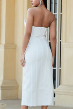 Load image into Gallery viewer, White Strapless Slit Bandage Midi Dress
