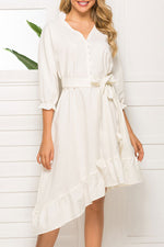 Load image into Gallery viewer, White Lace-up Casual Ruffle Dress
