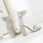 Load image into Gallery viewer, Sparkly Ankle Straps Glitter Chunky Heels Sandals
