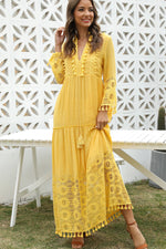 Load image into Gallery viewer, Women&#39;s Casual Yellow V-neck Long Sleeve Dress
