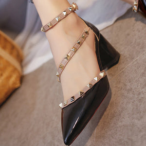Chunky Heel Sandals Pumps Closed-toe Shoes With Rivet