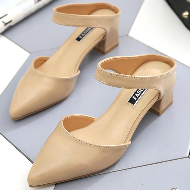 PU Ankle Strap Pointed Closed-toe Shoes