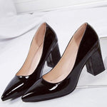 Load image into Gallery viewer, Patent Leather Chunky Heel Pumps Pointed Toe Shoes
