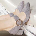 Load image into Gallery viewer, Sparkly Pointed Toe Pumps With Metal Buckle
