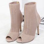 Load image into Gallery viewer, Elastic Knit Sock Boots High Heels Peep Toe Pumps
