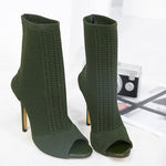 Load image into Gallery viewer, Elastic Knit Sock Boots High Heels Peep Toe Pumps
