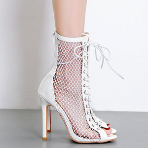 Women's Peep-toe Mesh Lace-up Stiletto Heels