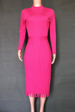 Load image into Gallery viewer, Women&#39;s Pink Mid Length Sweater Knit Solid Color Pleated Dress
