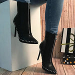 Load image into Gallery viewer, Pointed Toe Front Zipper Stiletto Heels Beaded Boots
