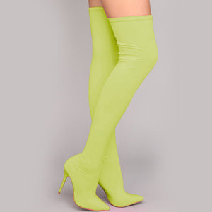 Fluorescent Stiletto Heel Over The Knee Boots With Zipper
