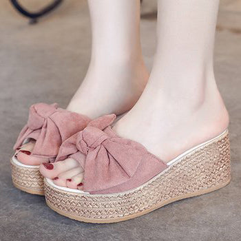 Suede Wedge Heel Sandals Shoes With Bowknot