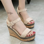 Load image into Gallery viewer, Suede Wedge Heel Sandals With Buckle
