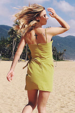 Load image into Gallery viewer, Yellow Bowknot Front Asymmetrical Hem Short Dress
