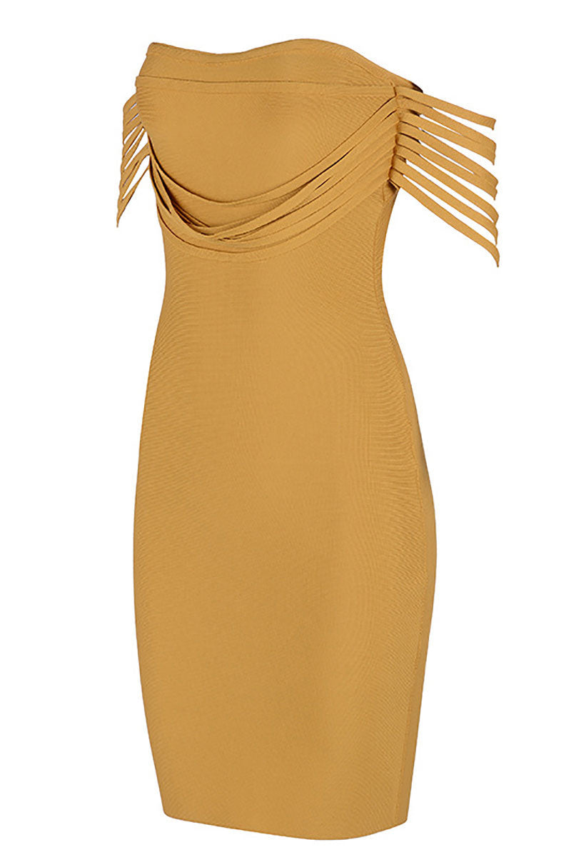 Yellow Off-the-shoulder Sexy Bandage Dress