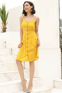 Yellow Polka Dot Single Breasted Lace-Up Pocketed Dress