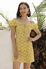 Load image into Gallery viewer, Yellow Ruffled Off-the-shoulder Lace-up Mini Dress
