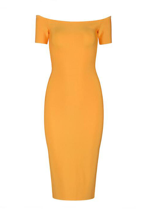 Yellow Sexy Bandage Slit Prom Dress With Short Sleeves