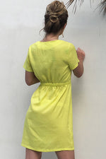 Load image into Gallery viewer, Yellow V Neck Single Breasted Dress With Short Sleeves
