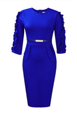 Load image into Gallery viewer, Yellow Half Sleeves Bodycon Midi Office Dress
