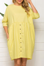 Load image into Gallery viewer, Yellow Scoop Buttoned Loose Dress
