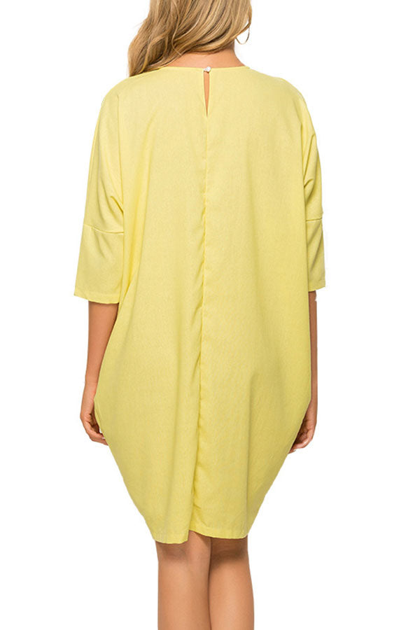 Yellow Scoop Buttoned Loose Dress