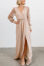 Load image into Gallery viewer, Sparkle Puff Long Sleeve Slit Maxi Dress
