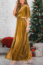 Load image into Gallery viewer, Velvet Wlastic Waist Slit Maxi Dress
