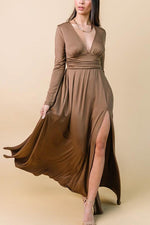 Load image into Gallery viewer, V Neck Long Sleece Slit Maxi Dress
