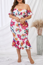 Load image into Gallery viewer, Off-the-shoulder Floral Mermaid Plus Size Dress
