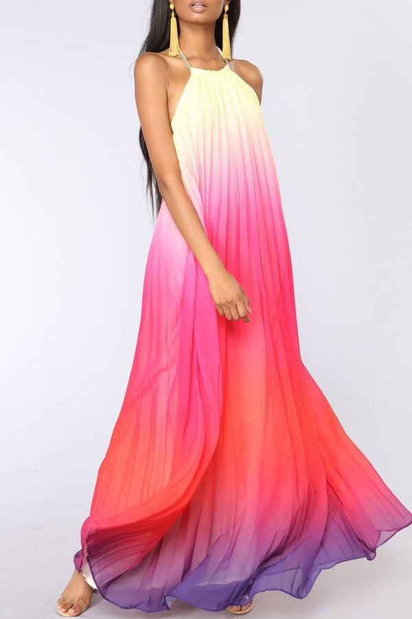 Gradient Color Halter Maxi Dress