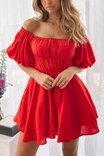 Load image into Gallery viewer, Off Shoulder Puff Sleeve Mini Dress
