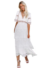 Load image into Gallery viewer, Swiss Dot Print See-through Lace Patch Layered Long Dress
