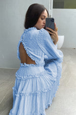 Load image into Gallery viewer, Ruffled Backless Puff Sleeve Swiss Dot Mini Dress
