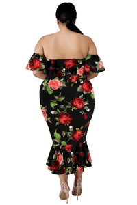 Off-the-shoulder Floral Mermaid Plus Size Dress