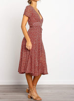 Load image into Gallery viewer, Tie Leaf Printed Waist Midi Dress
