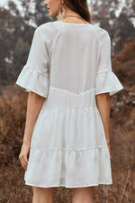 Load image into Gallery viewer, White Ruffle Trim Tasseled A-line Dress
