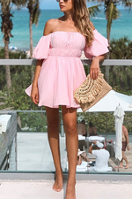 Load image into Gallery viewer, Off Shoulder Puff Sleeve Mini Dress
