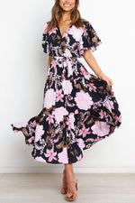 Load image into Gallery viewer, Print Ruffles Wrap Maxi Dress
