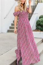 Load image into Gallery viewer, Off-the-shoulder Print Slit Maxi Dress

