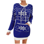 Load image into Gallery viewer, Women&#39;s Christmas Dress Crew Neck Drawstring Long Sweater Mini Party Dress
