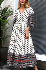 Load image into Gallery viewer, Boho V-neck Buttoned Print Maxi Dress
